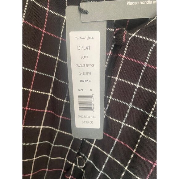 NWT Michael Stars Boho Flutter Sleeve Black, Cream, Brown Plaid Flannel Oversize - Picture 3 of 7